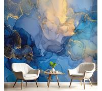 Carta Da Parati Pittura A Inchiostro Fluente - Carta A Contatto Marmo Astratto Tessuto Di Seta Murale Decorazione da Muro XXL per Camera Da Letto Soggiorno Sala Da Pranzo 400x280cm, Blu Scuro
