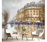 Carta Da Parati Pittura Beige Giorno Di Pioggia A Parigi In Seta 3D Città Dell'Acquerello Murale Alla Moda Decorazione Da Muro Panoramico Poster Design Per 150X105Cm Fotomurale Ornamento