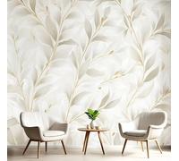 Carta Da Parati Pittura Grigio Beige Foglie Di Salice In Seta 3D Piante Naturali Murale Alla Moda Decorazione Da Muro Panoramico Poster Design Per 400X280Cm Fotomurale Ornamento