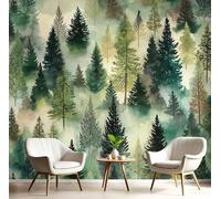 Carta Da Parati Pittura Verde Foglie Verdi Di Pino In Seta 3D Paesaggio Ad Acquerello Murale Alla Moda Decorazione Da Muro Panoramico Poster Design Per 300X210Cm Fotomurale Ornamento