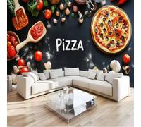 Carta da Parati Pizzeria Fotografica effetto 3D Condimenti Per Pizza Poster Gigante Murale Decorazione per Soggiorno, Camera da Letto, Tv Parete 450x315cm