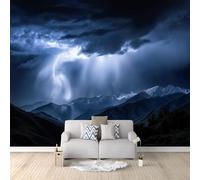 Carta da Parati Professionale 200 x 140 cm in TNT, Carta da Parati Resistente allo Sporco per Cucina e Sala da Pranzo, Decorazione Fotomurale Parete Blu Naturale Fulmine Montagna Innevata Tempesta