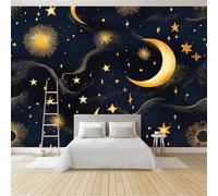 Carta da Parati Professionale 200 x 140 cm in TNT, Carta da Parati Resistente allo Sporco per Cucina e Sala da Pranzo, Decorazione Fotomurale Parete Nero Tempi Moderni Cielo Stellato Luna Stelle