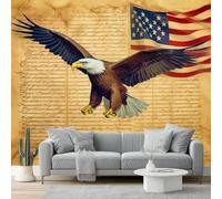 Carta Da Parati Retro Americano Panoramica 3D Non Tessuto - Marrone Aquila Motivo Manoscritto Fotomurale Per Soggiorno, Camera Da Letto, Ufficio, Poster Gigante Design Moderno 250 X 175 Cm