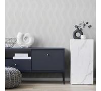 Carta Da Parati Retro Bianca Con Motivo Geometrico A Onde - Bianca