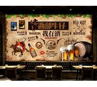 Carta da parati retrò muro di mattoni Hai una storia Ho vino pittura decorativa caffetteria ristorante murale, 3D, 250x175cm