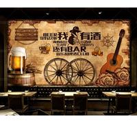 Carta da parati retrò muro di mattoni tavola di legno hai una storia bar decorazione pittura caffetteria ristorante murale, 3D, 400x280cm