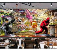Carta Da Parati Retrò Nostalgico Graffiti Dinamica Strada Danza Palestra Yoga Studio Musica Bar Caffetteria Sfondo Murale Carta Da Parati Ristorante Occidentale,3D,430x300 Cm