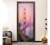 Carta da Parati Rimovibile 3D per Porte,82x200 cm Golden GatBridge, San Francisco Interne Autoadesivo, Adesivi per Porte Poster Arte Sticker 3D Paesaggio Dell'Alba per, Cucina, Bagno