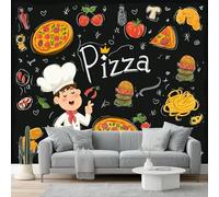 Carta da parati Ristorante Pizza Chef Food Fotomurali in TNT Murale alla moda Decorazione da Muro 300 x 210 cm Poster Gigante Design Carta per Colore nero