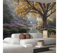 Carta Da Parati Riva Del Fiume Querce 150Lx105A cm Wallpaper Carta da Parati Murale 3D, Scenario Naturale Fotomurali Moderni Per Soggiorno Camera da Letto, Decorazione 3D