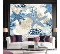 Carta Da Parati Riva Del Mare Stelle Marine Corallo Corallo Stella Marina Di Mare 3D Fotomurale - Design Moderno In Tessuto Non Tessuto Per Soggiorno, Camera Da Letto, - Murale 400 X 280 Cm
