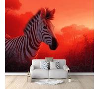 Carta da Parati Rosso Digitale Giungla Tropicale Animale Zebra, Tessuto non Tessuto (TNT) 150 x 105 cm per Pareti Soggiorno Cucina camera da letto bambini, Poster Fotografici decorazione della parete
