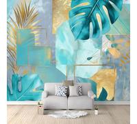 Carta da Parati Scandi Boho Moderno Astratto Botanico 250 x 175 cm - Fotomurali in TNT Effetto 3D, Poster Gigante Decorazione Murale per Soggiorno, Camera da Letto e Ufficio - Blu