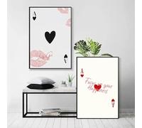 Carta da parati "Sei fortunato, Regina di Cuori", con bacio e labbra, per soggiorno, bar, caffetteria, camera da letto, ufficio, arredamento per la casa, 70x100cmx2 senza cornice