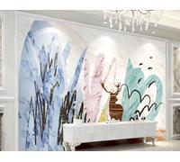 Carta da parati semplice con graffiti e alci in stile acquerello per soggiorno, studio, caffetteria, ristorante, murale, 3D, 400x280cm