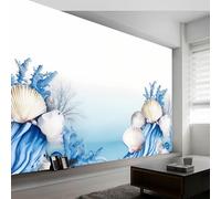 Carta da Parati Semplice Conchiglia Corallo Motivo - 400 x 280 cm Art Carta Da Parati Fotografica per Soggiorno Camera Ristorante Camera, Acquerello tema 3D Murale Decorazione da Parete
