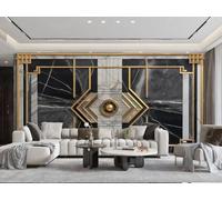 Carta Da Parati Semplice Cornice Dorata Ortografia Geometrica Marmo Bianco E Nero Ardesia TV Divano Sfondo Muro Carta Da Parati Soggiorno Camera Da Letto Sala Da Pranzo Murale,3D,250x175 Cm