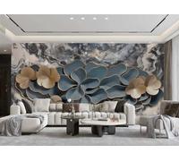 Carta Da Parati Semplice Fiore Dorato Che Sboccia Marmo Grigio Modello Artistico Pittura Divano TV Soggiorno Sfondo Muro Sala Da Pranzo Camera Da Letto Sala Studio Murale,3D,300x210 Cm
