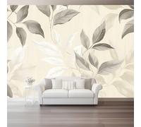 Carta Da Parati Semplicità Moderna Foglie Di Canfora Rami Beige Grigio 3D Fotomurale - Poster Gigante Da Parete Per Camera Da Letto, Soggiorno,Corridoio - Decorazione Murale 300 X 210 Cm
