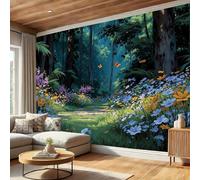 Carta da Parati Sentiero Dei Fiori Della Foresta 400x280cm - Fotomurali in Seta Paesaggio Forestale Decorazione da Muro XXL Poster Gigante Design per Per Soggiorno Tv Sfondo Muro Decorazioni, Verde