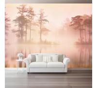 Carta da parati Silenzio nella nebbia della foresta Fotomurali in TNT Murale alla moda Decorazione da Muro 250 x 175 cm Poster Gigante Design Carta per Colore caldo marrone rosa