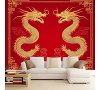Carta Da Parati Soggiorno Drago d'oro 400x280 cm Murale Poster Grande Arte 3D, Carta Da Parati Fotomurale Decora per Camera Letto, Sala Pranzo, Cucina