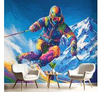 Carta da Parati Soggiorno Sciatori Alpini Illustrazione Artistica Moderna Fotomurali 3D Carta da Parati Camera da Letto Moda Cameretta Pittura Murale - 350Lx256A cm
