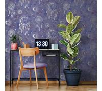 Carta Da Parati Sognante Oro/Viola 13331 Luna Sole Stelle Piuma Metallica