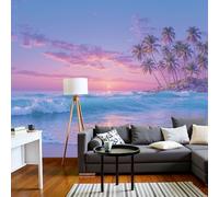 Carta Da Parati Spiaggia Sogno Al Tramonto 3D Effetto 350X256Cm Carta Da Parati Murale Paesaggio Tropicale Azzurro Polvere Fotomurale Facile Da Installare Sala Pranzo Corridoio Fotomurale Da Parete
