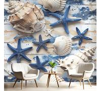 Carta Da Parati Stella Marina Conch - Carta A Contatto Tema Marino Tessuto Di Seta Murale Decorazione da Muro XXL per Camera Da Letto Soggiorno Sala Da Pranzo 300x210cm, Indaco