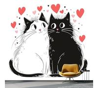 Carta Da Parati Stile Animale Domestico Carino Gatto Due Gatti Sotto Il Cuore Dell'Amore 3D Fotomurale - Design Moderno In Tessuto Non Tessuto Per Soggiorno, Camera Da Letto, - Murale 400 X 280 Cm
