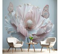 Carta da Parati Stile Arte Floreale Gigante 450x315cm Carta da Parete Farfalla A Forma Fiore Grande 3D Grandi Murali Poster Fotomurale 3D Moderna per Soggiorno,Camera da Letto,Adulto e, Grigio Chiaro