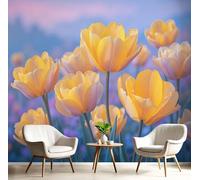 Carta da Parati Stile Fotografico - 450x315cm - Fotomurali Decorazione Murale Campi Di Tulipani Poster Gigante XXL Decorazione da Muro per Soggiorno Camera Da Letto Bagno, Giallo