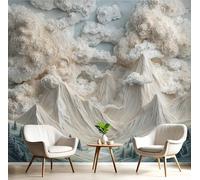 Carta da parati Stile Moderno In Rilievo Su Carta ,200L × 140A cm Fotomurali in Seta Montagne Nuvole Paesaggio Naturale 3D Decorazione da Muro XXL Poster Gigante Design per Ufficio TV Sfondo - Bianco