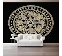 Carta Da Parati Stile Nordico Rune Guerriero Nero Oro 3D Fotomurale - Poster Gigante Da Parete Per Camera Da Letto, Soggiorno,Corridoio - Decorazione Murale 250 X 175 Cm
