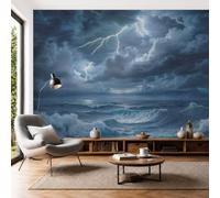 Carta da Parati Stile Oceano Oscuro 350x256cm Fotomurale in seta Murale Tempeste e fulmini in mare Decorazione da Muro Poster Gigante Carta da parati panoramica per Soggiorno e Camera da Letto