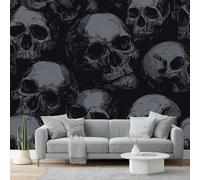 Carta Da Parati Stile Oscuro Nero Grigio Teschio Scuro 3D Fotomurale - Poster Gigante Da Parete Per Camera Da Letto, Soggiorno,Corridoio - Decorazione Murale 250 X 175 Cm