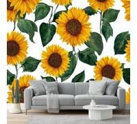 Carta Da Parati Stile Pastorale Girasoli Fiori Panoramica 3D Non Tessuto - Giallo Verde Fotomurale Per Soggiorno, Camera Da Letto, Ufficio, Poster Gigante Design Moderno 200 X 140 Cm