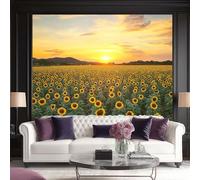 Carta Da Parati Stile Pastorale Girasoli Panoramica 3D Non Tessuto - Tramonto Sul Campo Di Girasoli Fotomurale Per Soggiorno, Camera Da Letto, Ufficio, Poster Gigante Design Moderno 250 X 175 Cm