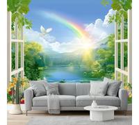 Carta Da Parati Stile Pastorale Verde Arcobaleno Lago 3D Fotomurale - Design Moderno In Tessuto Non Tessuto Per Soggiorno, Camera Da Letto, Cucina, - Murale 400 X 280 Cm