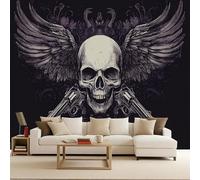 Carta da Parati Stile Retrò Ali Teschio Revolver Fotografica 3D Fotomurali Non Tessuto Opaco Murales Per Camera da Letto Soggiorno Ufficio Camera Ragazzi Muro di Sfondo Decor da Parete 150x105 cm