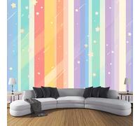 Carta da parati Strisce Colorate Motivo A Stella 250L × 175A cm Fotomurali in TNT Murale Stile Cartone Animato Decorazione da Muro Poster Gigante Design Carta pareti Soggiorno Colorato