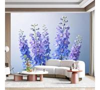 Carta da parati su misura blu delphinium floreale botanico pastello stile acquerello autoadesivo tessuto rimovibile per la decorazione di casa ufficio
