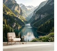 Carta da parati su misura con montagna, lago, foresta, paesaggio, stampe artistiche autoadesive da parete, in tessuto, rimovibile, grande carta da parati per la casa, soggiorno, vista panoramica