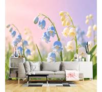 Carta da parati su misura con mughetto blu e bianco pastello floreale prato botanico luce di lusso autoadesivo tessuto rimovibile per la decorazione di casa e ufficio
