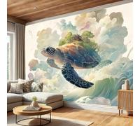 Carta Da Parati Tartarughe Fantastiche 400×280Cmcrema Tessuto Di Seta Murale Alla Decorazione Da Muro Gigante Design Carta Per Pareti Stile Acquerello Aspetto Concreto Natura