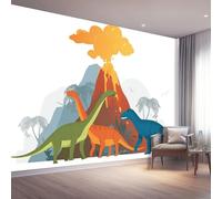 Carta da Parati Tessuto Non Tessuto Colorato - Dessin animé Dinosaure Volcan Dégradé Stampata - Facile da Applicare - Decorazione da Parete per Soggiorno Camera da Letto Ufficio - 350 x 256 cm