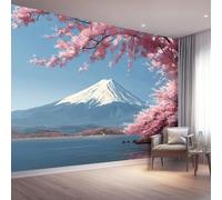 Carta da Parati Tessuto Non Tessuto Colorato - Nature Lac Mont Fuji Fleurs de cerisier Stampata - Facile da Applicare - Decorazione da Parete per Soggiorno Camera da Letto Ufficio - 250 x 175 cm