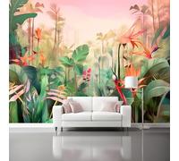 Carta da Parati Tessuto Non Tessuto Colorato - Sognante Astratto Uccello del paradiso Piante Stampata - Facile da Applicare - Decorazione da Parete per Soggiorno Camera da Letto Ufficio - 350 x 256 cm